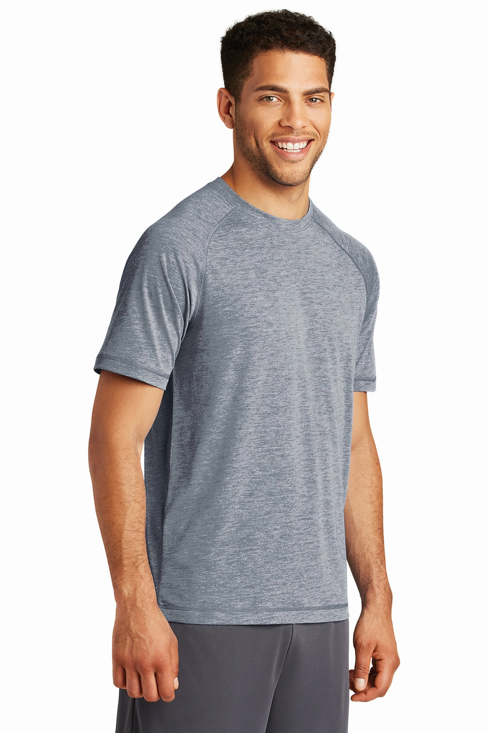 Sport-Tek Mens Moisture Wicking Short Sleeve Crewneck T-Shirt - Heather True Navy Blue