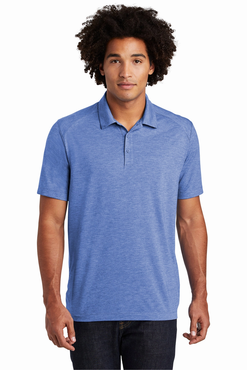 Sport-Tek Mens Moisture Wicking Short Sleeve Polo Shirt - Heather True Royal Blue