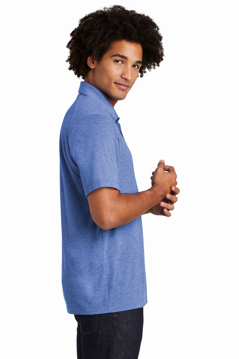 Sport-Tek Mens Moisture Wicking Short Sleeve Polo Shirt - Heather True Royal Blue