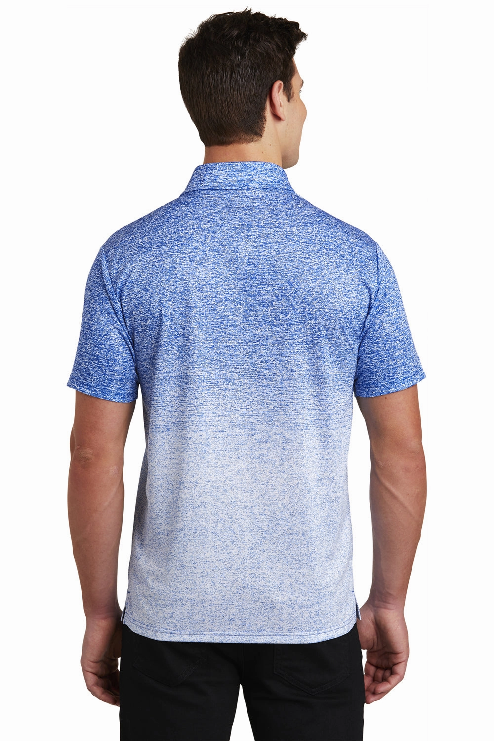 Sport-Tek Mens Ombre Heather Moisture Wicking Short Sleeve Polo Shirt - White/True Royal Blue