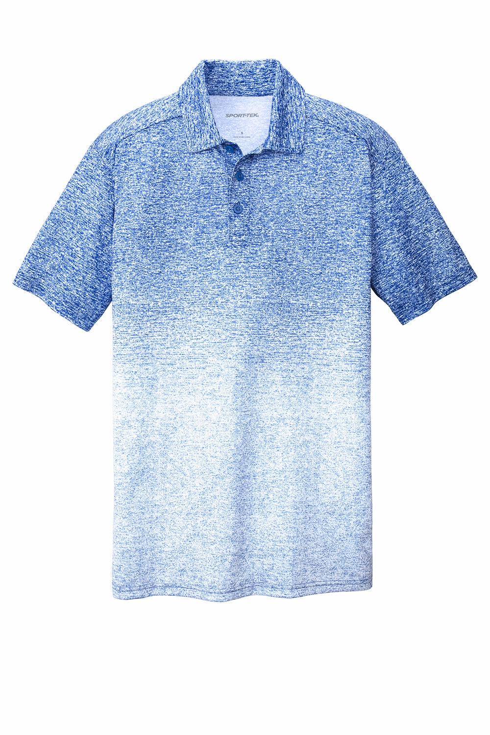 Sport-Tek Mens Ombre Heather Moisture Wicking Short Sleeve Polo Shirt - White/True Royal Blue