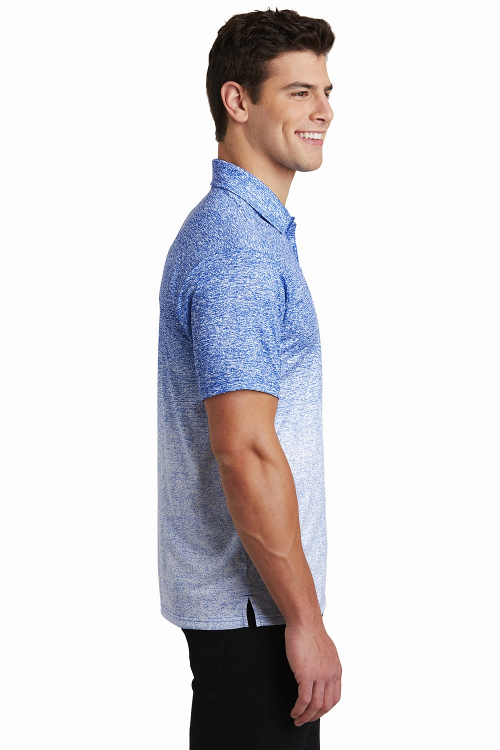 Sport-Tek Mens Ombre Heather Moisture Wicking Short Sleeve Polo Shirt - White/True Royal Blue