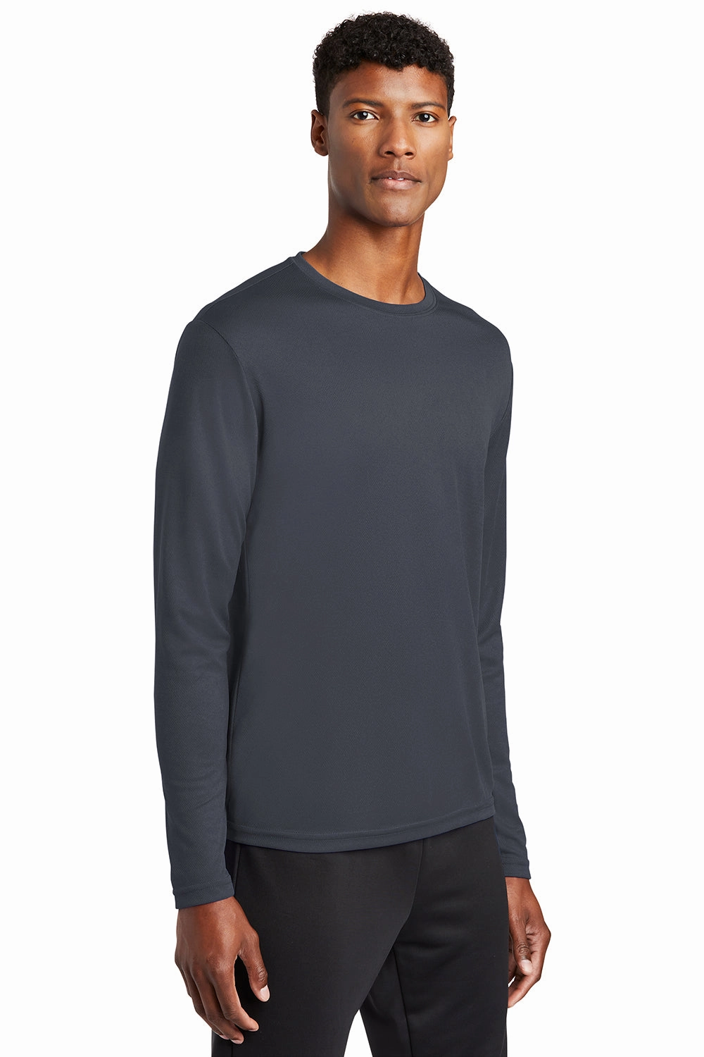 Sport-Tek Mens RacerMesh Moisture Wicking Long Sleeve Crewneck T-Shirt - Graphite Grey
