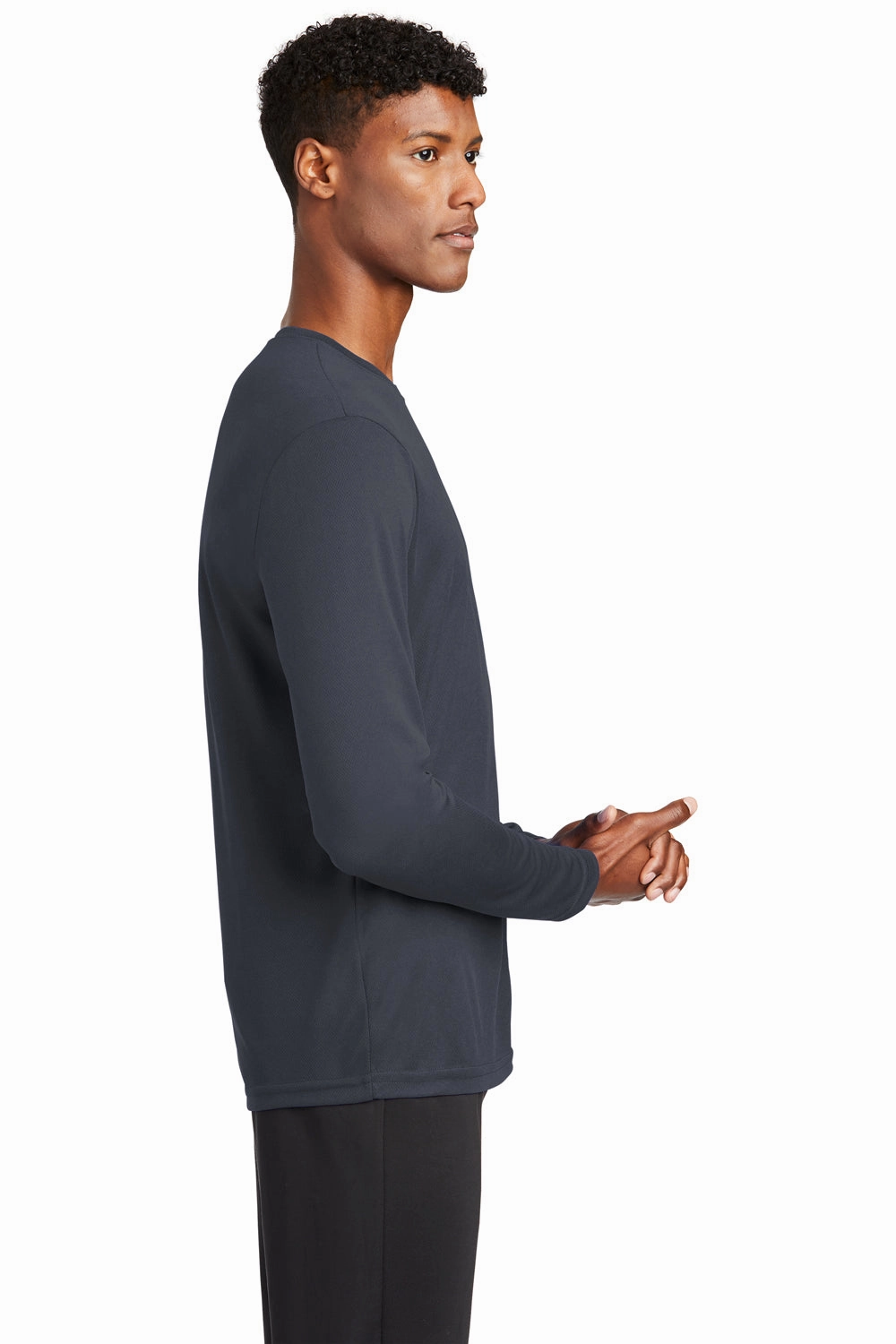 Sport-Tek Mens RacerMesh Moisture Wicking Long Sleeve Crewneck T-Shirt - Graphite Grey