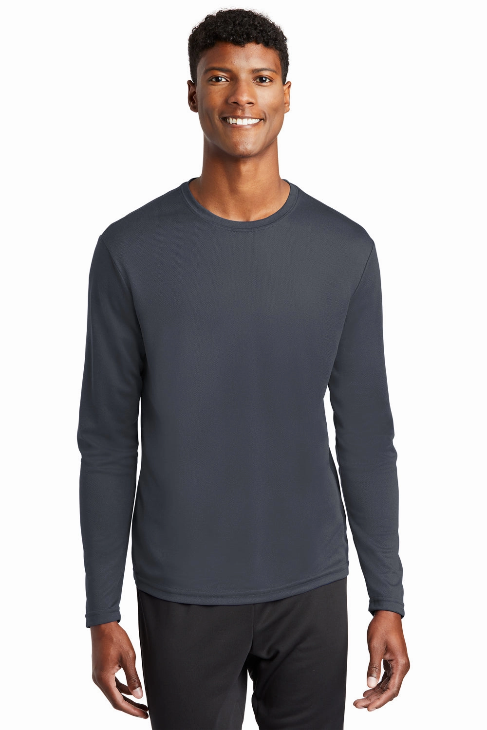 Sport-Tek Mens RacerMesh Moisture Wicking Long Sleeve Crewneck T-Shirt - Graphite Grey