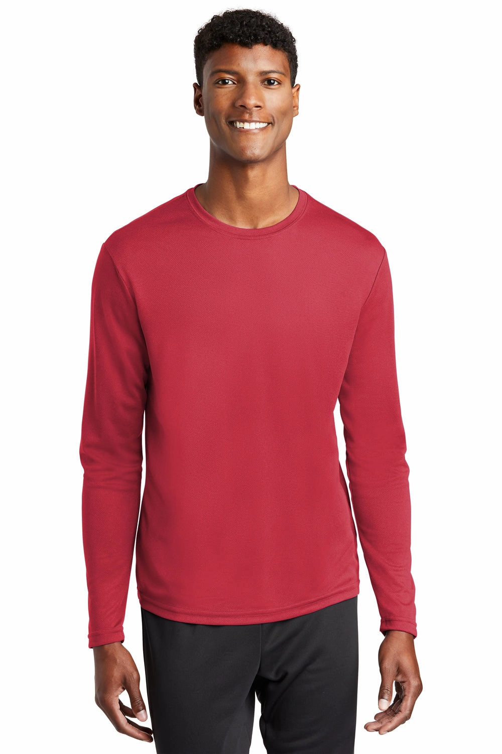 Sport-Tek Mens RacerMesh Moisture Wicking Long Sleeve Crewneck T-Shirt - True Red