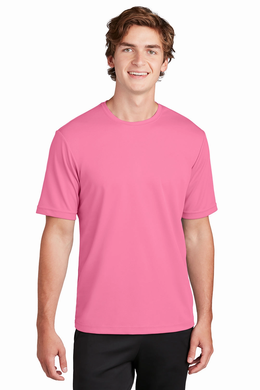 Sport-Tek Mens RacerMesh Moisture Wicking Short Sleeve Crewneck T-Shirt - Bright Pink - Closeout