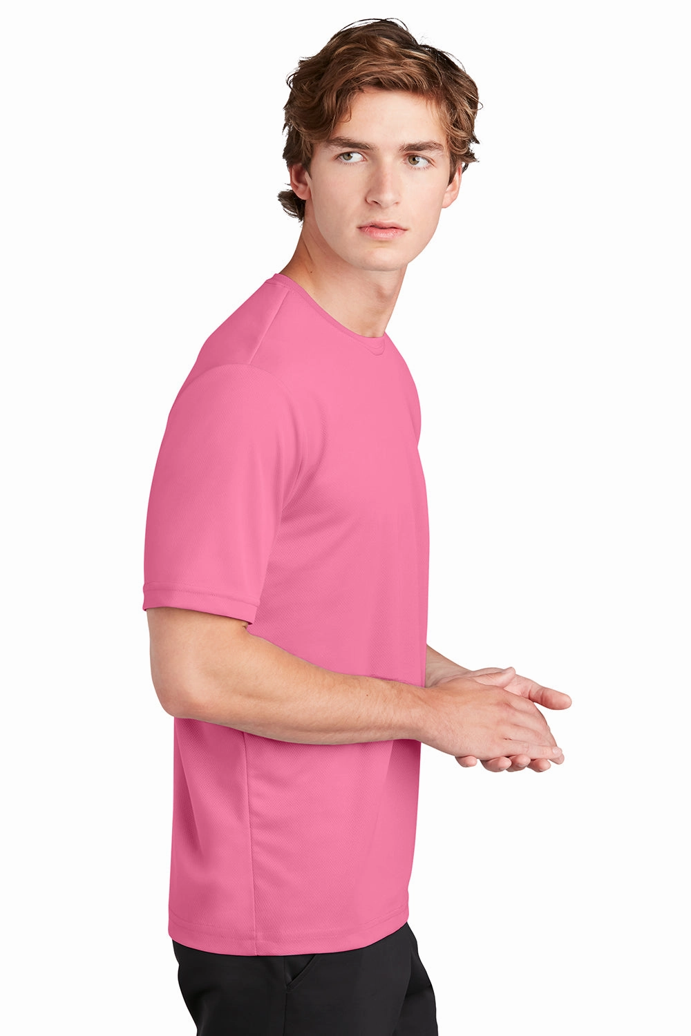 Sport-Tek Mens RacerMesh Moisture Wicking Short Sleeve Crewneck T-Shirt - Bright Pink - Closeout
