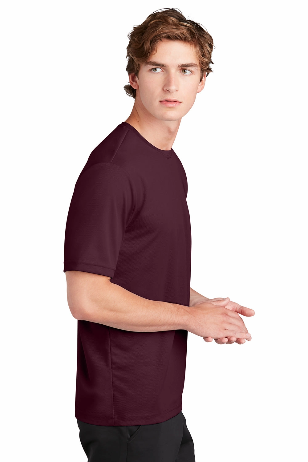 Sport-Tek Mens RacerMesh Moisture Wicking Short Sleeve Crewneck T-Shirt - Maroon