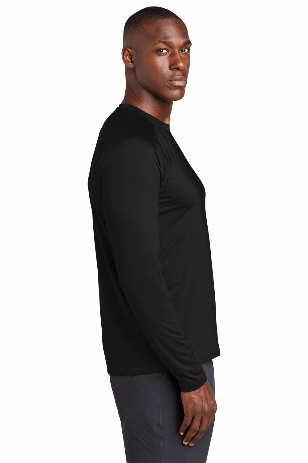 Sport-Tek Mens Rashguard Moisture Wicking Long Sleeve Crewneck T-Shirt - Black