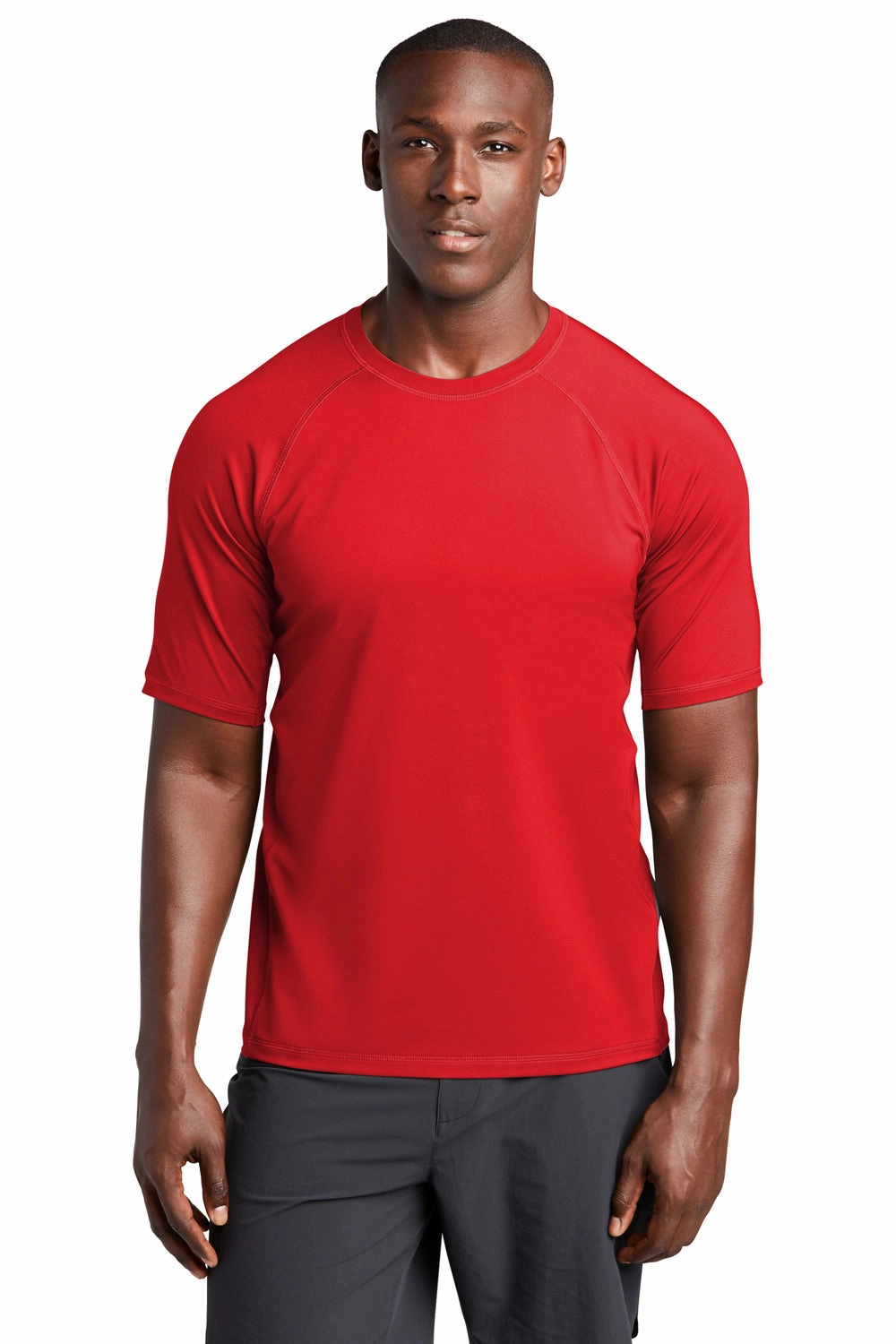 Sport-Tek Mens Rashguard Moisture Wicking Short Sleeve Crewneck T-Shirt - True Red - Closeout