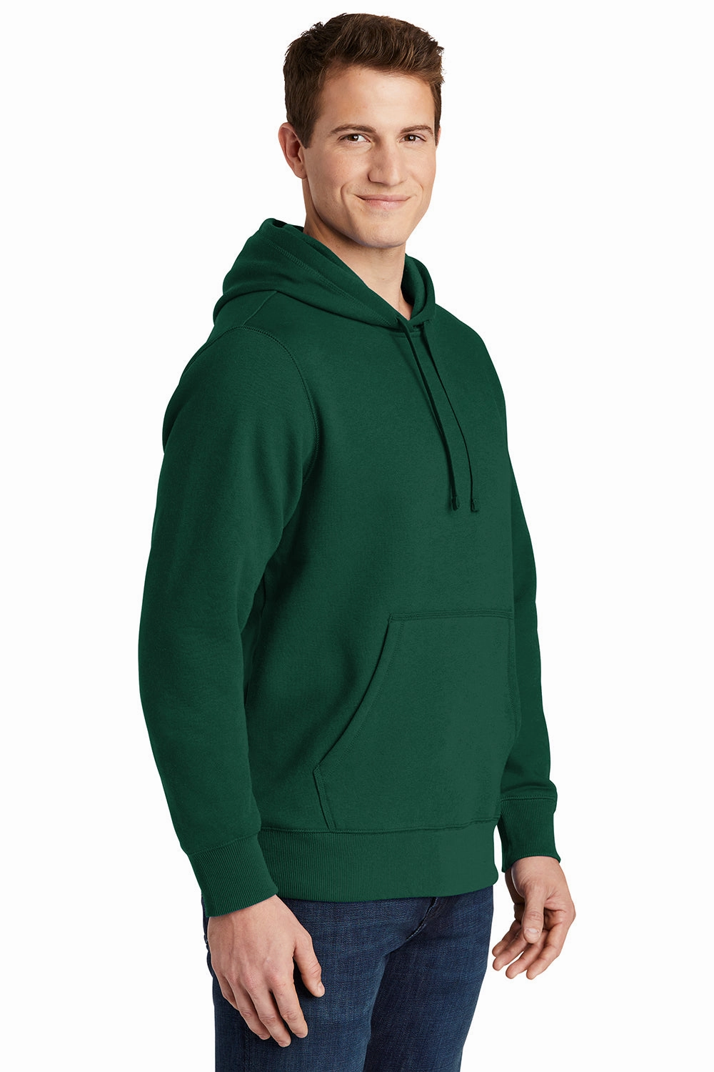 Sport-Tek Mens Shrink Resistant Fleece Hooded Sweatshirt Hoodie w/ Pouch Pocket - Forest Green