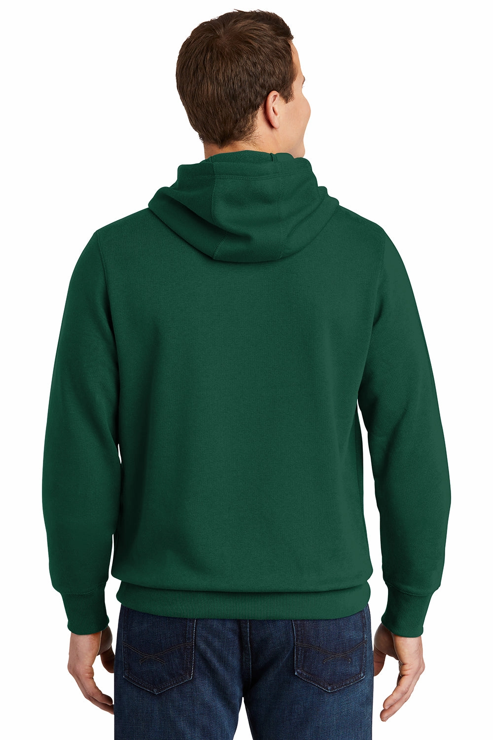 Sport-Tek Mens Shrink Resistant Fleece Hooded Sweatshirt Hoodie w/ Pouch Pocket - Forest Green