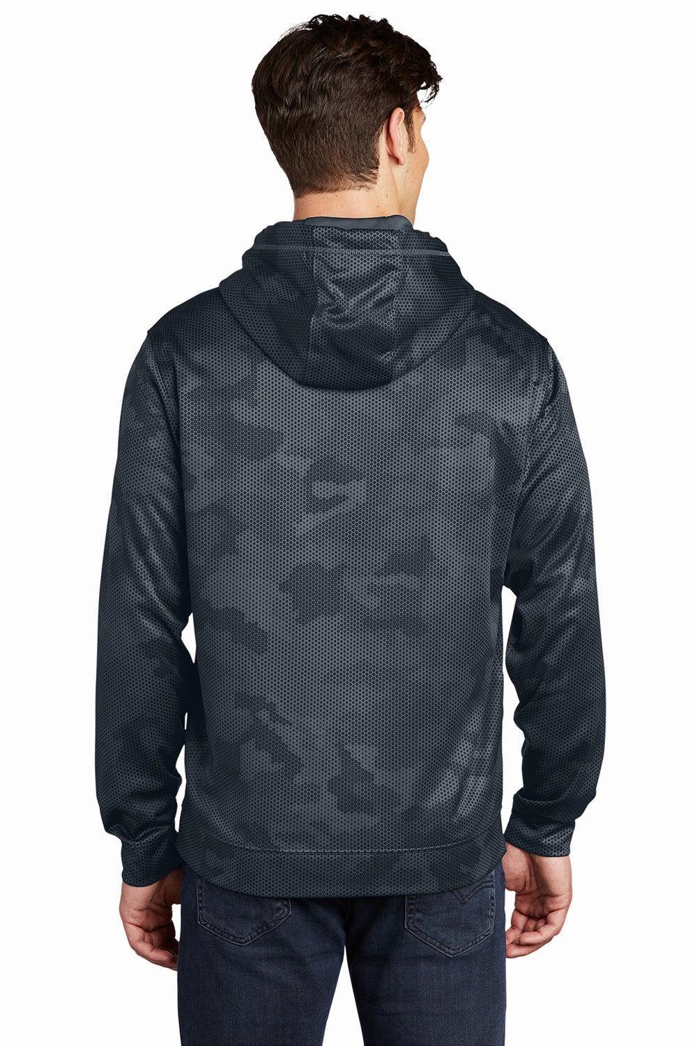 Sport-Tek Mens Sport-Wick CamoHex Moisture Wicking Fleece Hooded Sweatshirt Hoodie w/ Pouch Pocket - Dark Smoke Grey