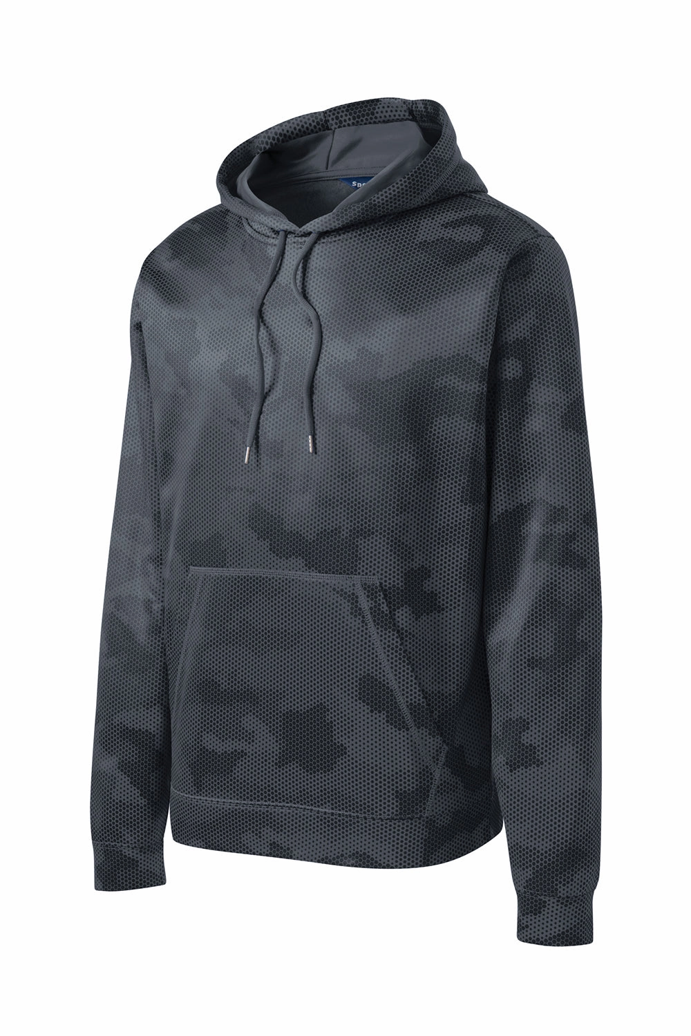 Sport-Tek Mens Sport-Wick CamoHex Moisture Wicking Fleece Hooded Sweatshirt Hoodie w/ Pouch Pocket - Dark Smoke Grey