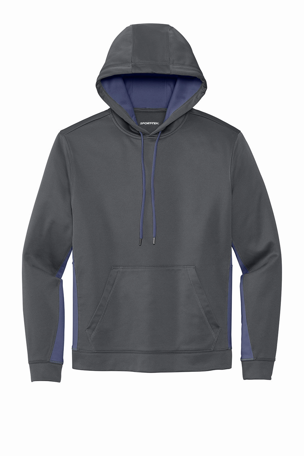 Sport-Tek Mens Sport-Wick Moisture Wicking Fleece Hooded Sweatshirt Hoodie w/ Pouch Pocket - Dark Smoke Grey/Navy Blue