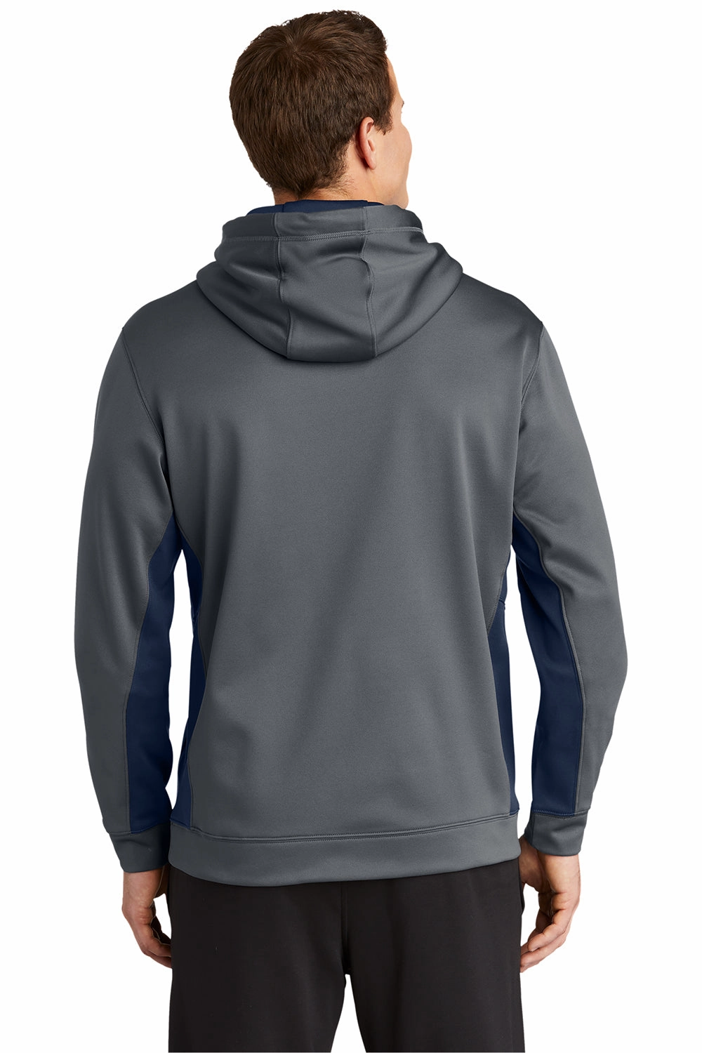 Sport-Tek Mens Sport-Wick Moisture Wicking Fleece Hooded Sweatshirt Hoodie w/ Pouch Pocket - Dark Smoke Grey/Navy Blue