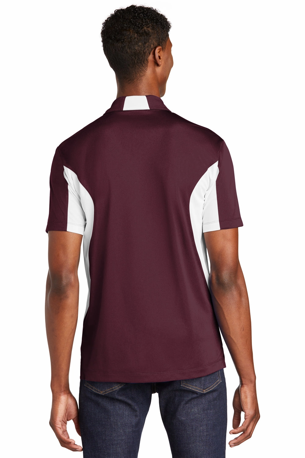Sport-Tek Mens Sport-Wick Moisture Wicking Short Sleeve Polo Shirt - Maroon/White