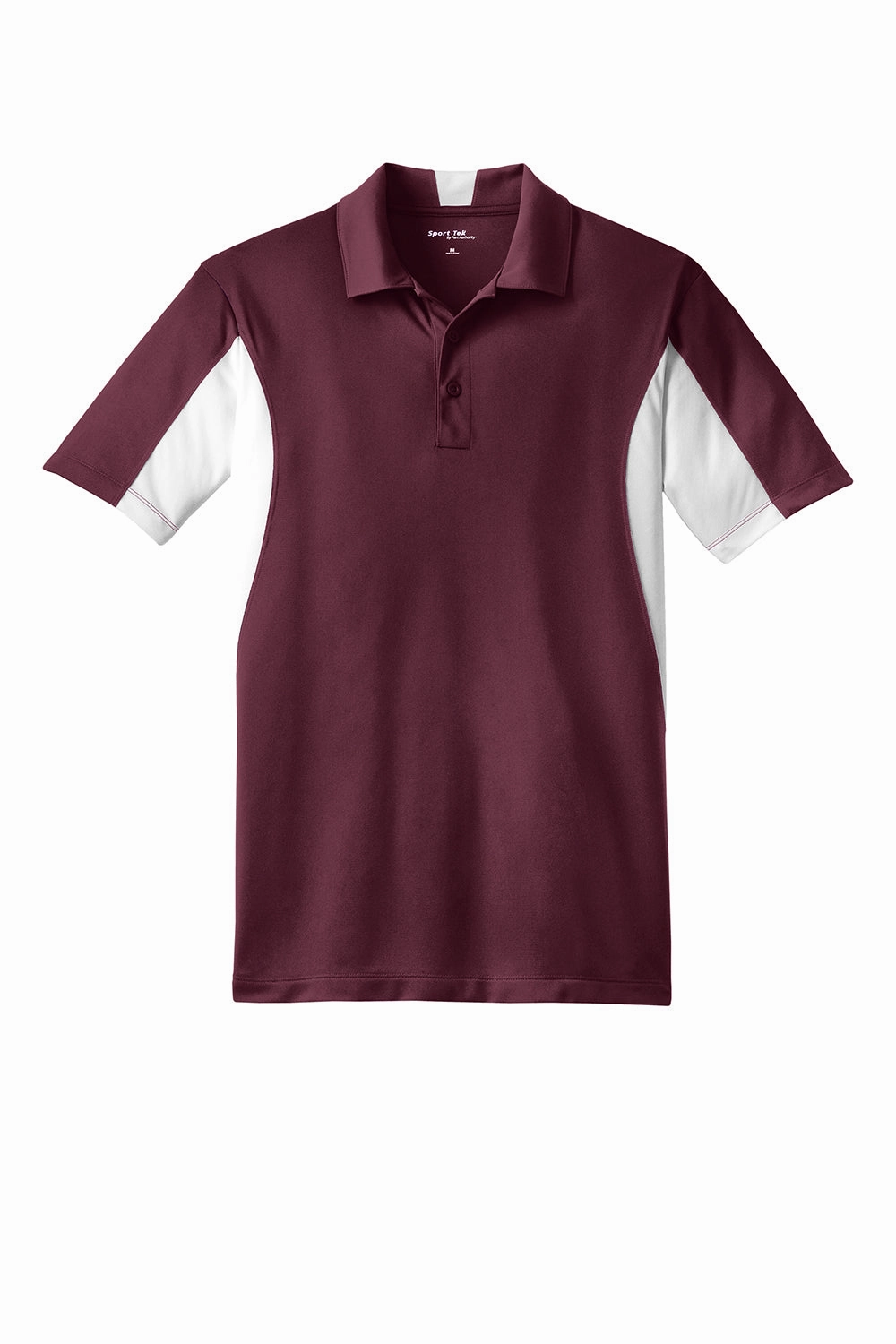 Sport-Tek Mens Sport-Wick Moisture Wicking Short Sleeve Polo Shirt - Maroon/White