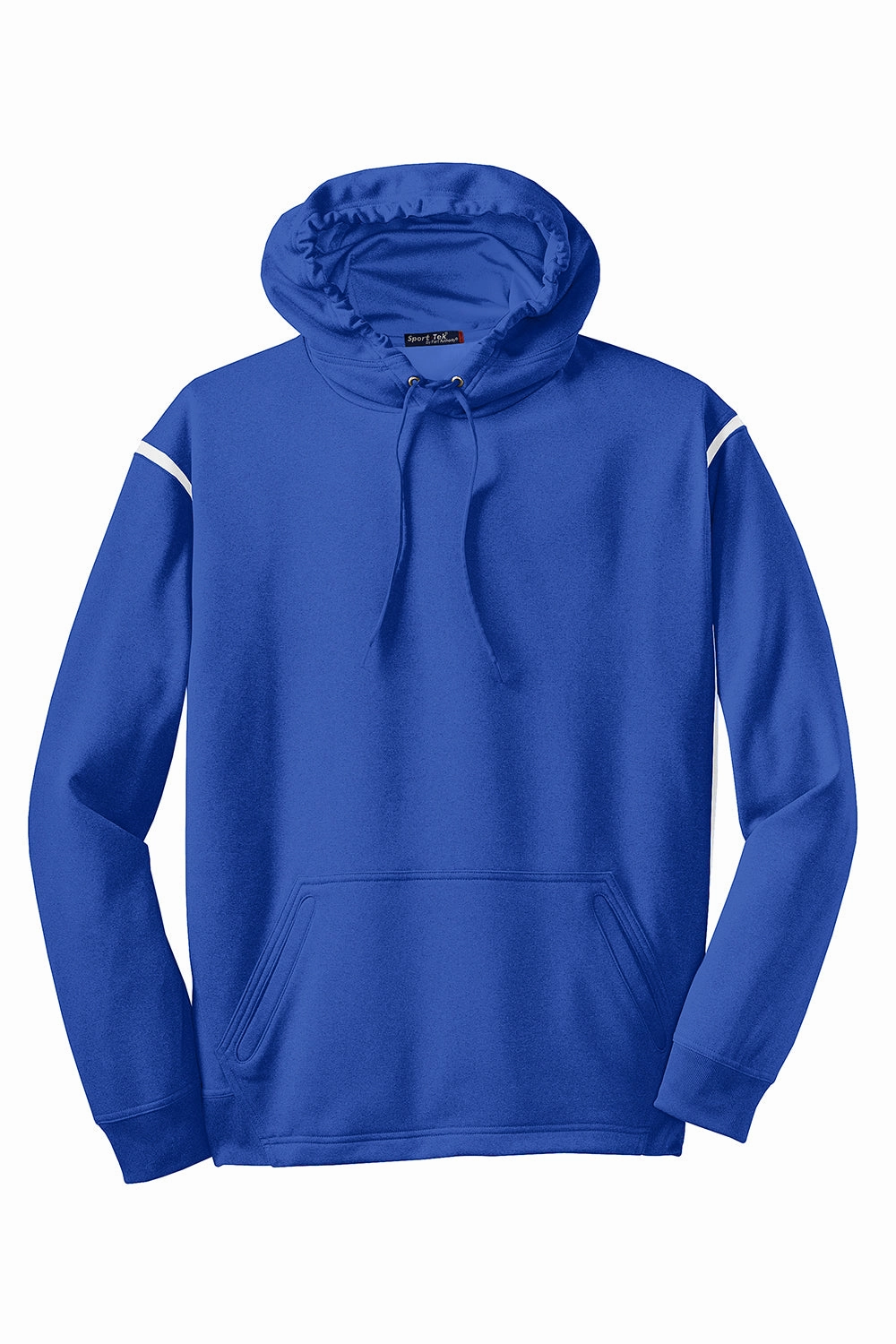 Sport-Tek Mens Tech Moisture Wicking Fleece Hooded Sweatshirt Hoodie w/ Pouch Pocket - True Royal Blue/White