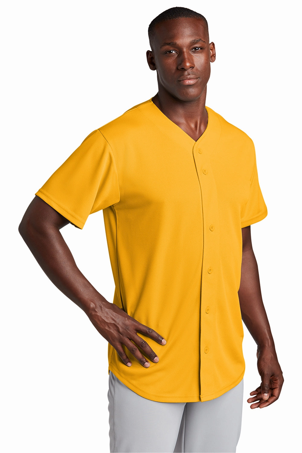 Sport-Tek Mens Tough Mesh Moisture Wicking Short Sleeve Jersey - Gold - Closeout