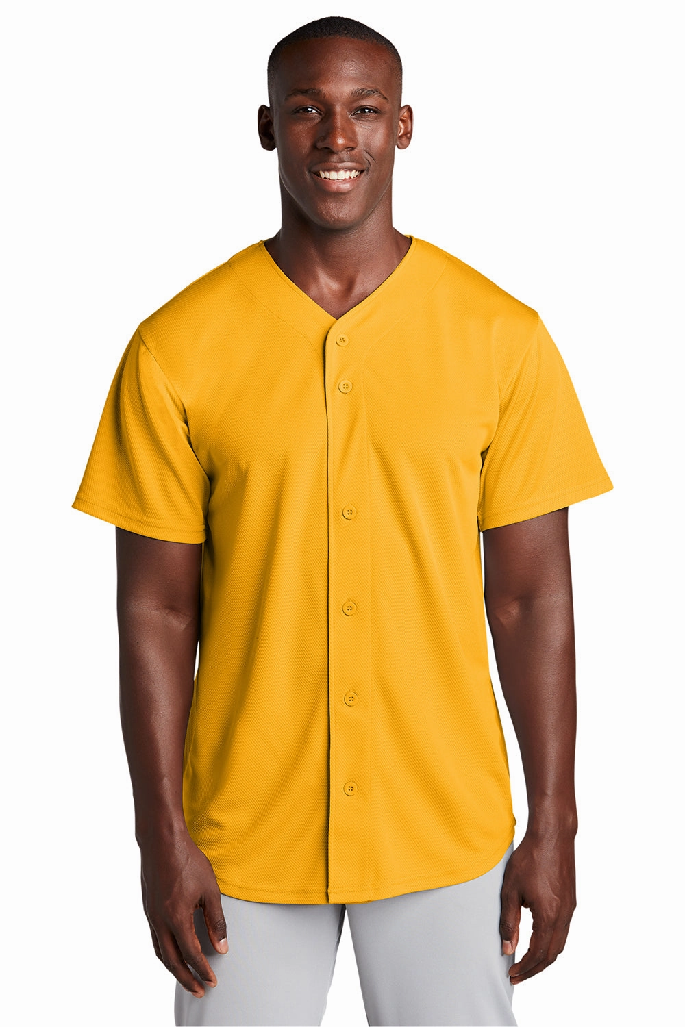Sport-Tek Mens Tough Mesh Moisture Wicking Short Sleeve Jersey - Gold - Closeout