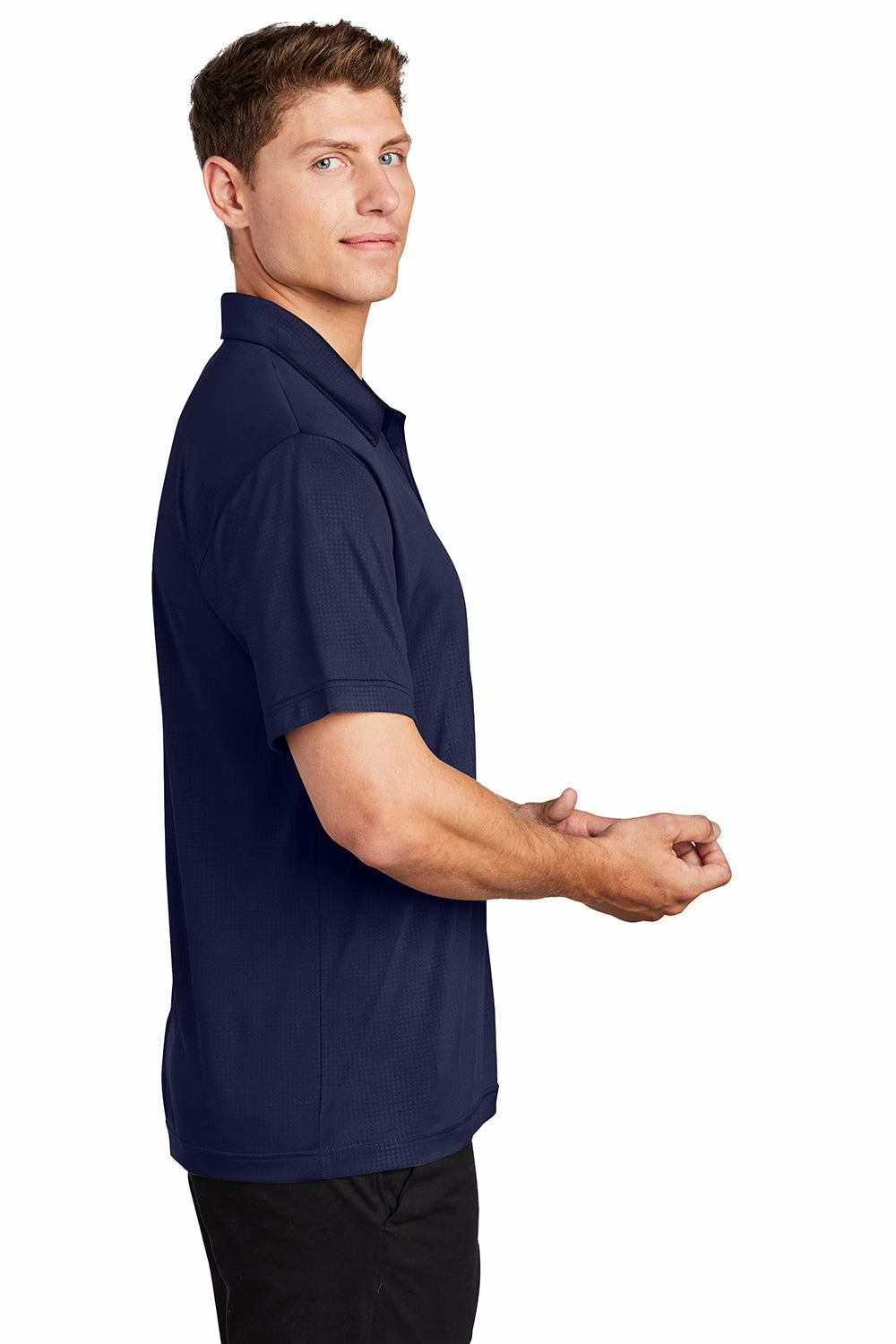 Sport-Tek Mens Tough Moisture Wicking Short Sleeve Polo Shirt - True Navy Blue