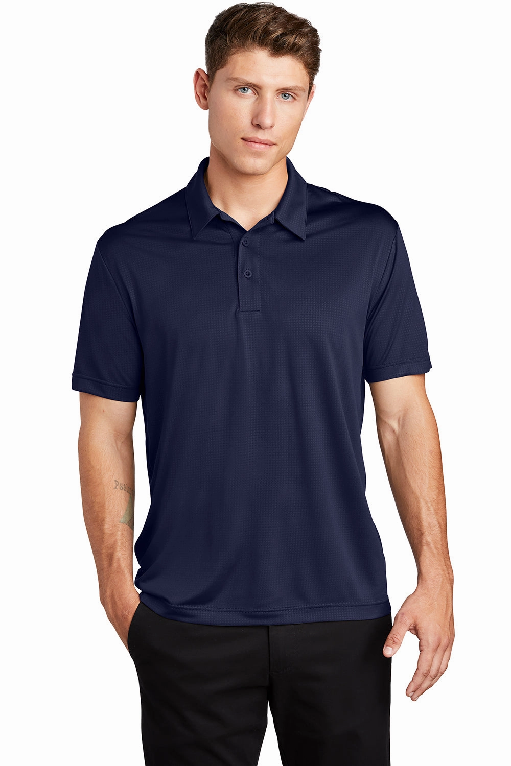 Sport-Tek Mens Tough Moisture Wicking Short Sleeve Polo Shirt - True Navy Blue