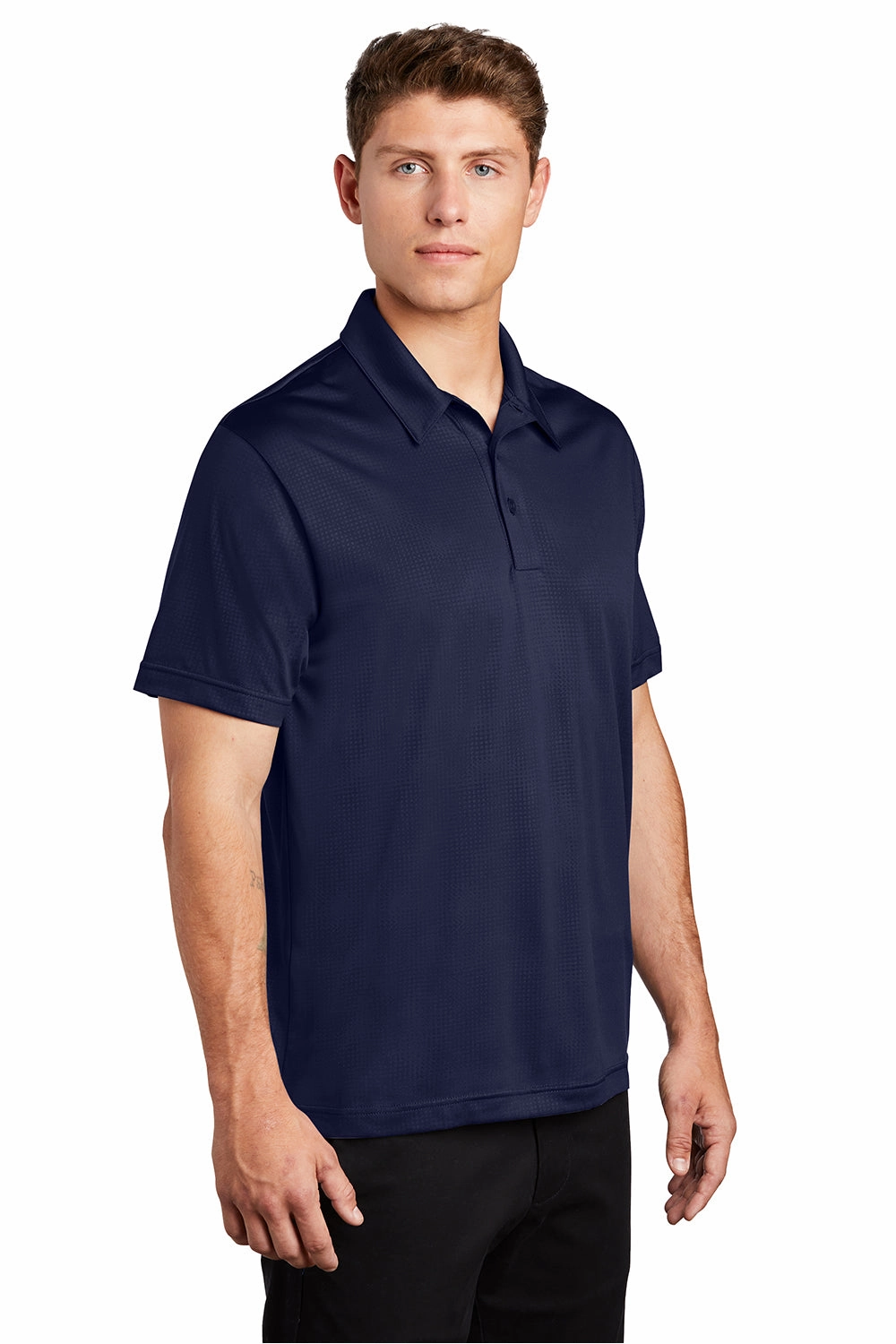 Sport-Tek Mens Tough Moisture Wicking Short Sleeve Polo Shirt - True Navy Blue