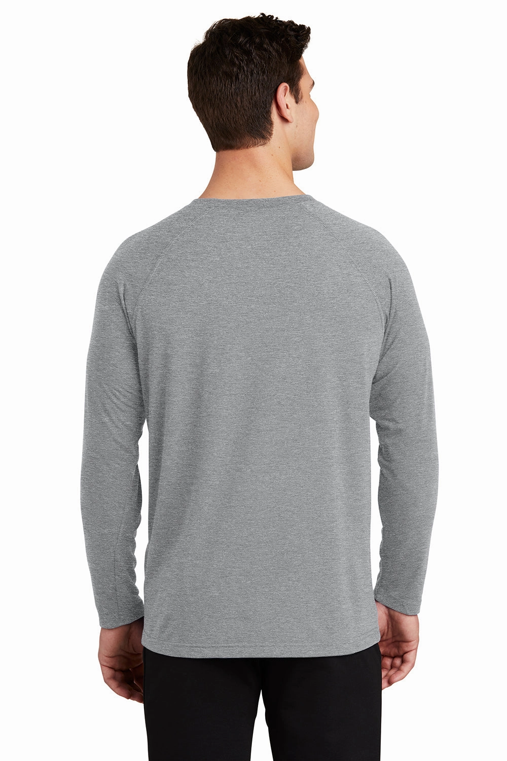 Sport-Tek Mens Ultimate Performance Moisture Wicking Long Sleeve Crewneck T-Shirt - Heather Grey