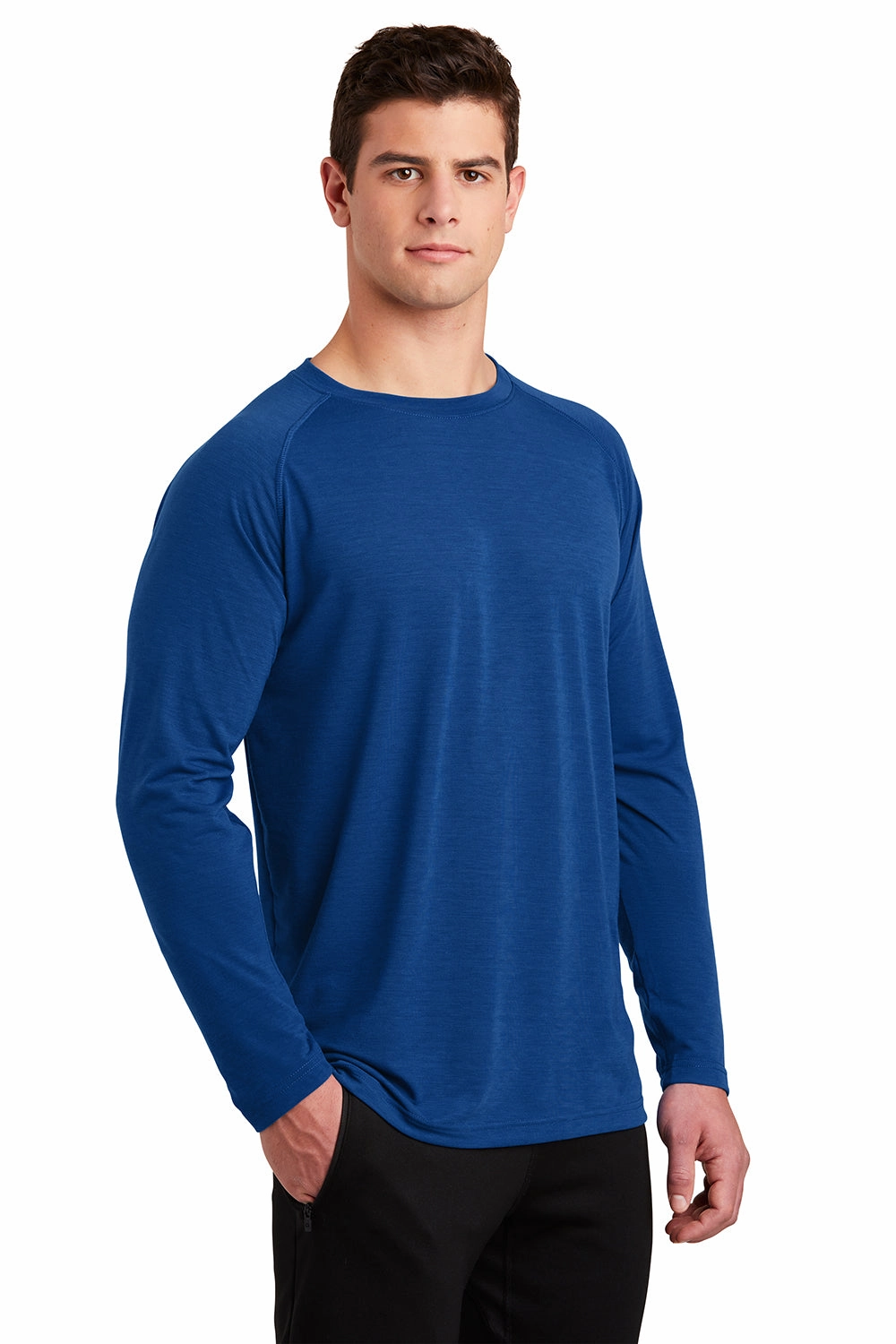 Sport-Tek Mens Ultimate Performance Moisture Wicking Long Sleeve Crewneck T-Shirt - True Royal Blue