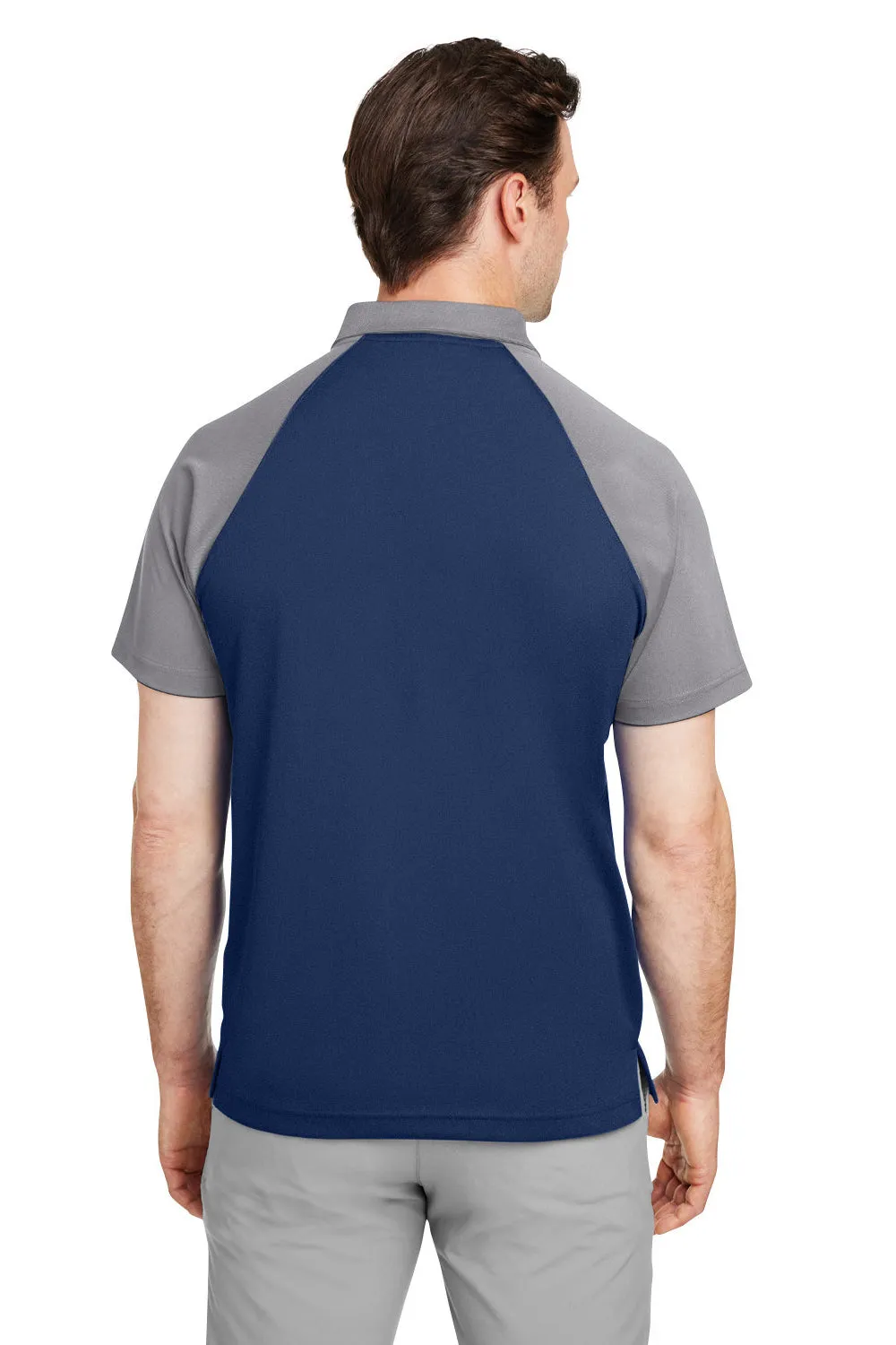 Team 365 Mens Command Colorblock Moisture Wicking Short Sleeve Polo Shirt - Dark Navy Blue/Graphite Grey