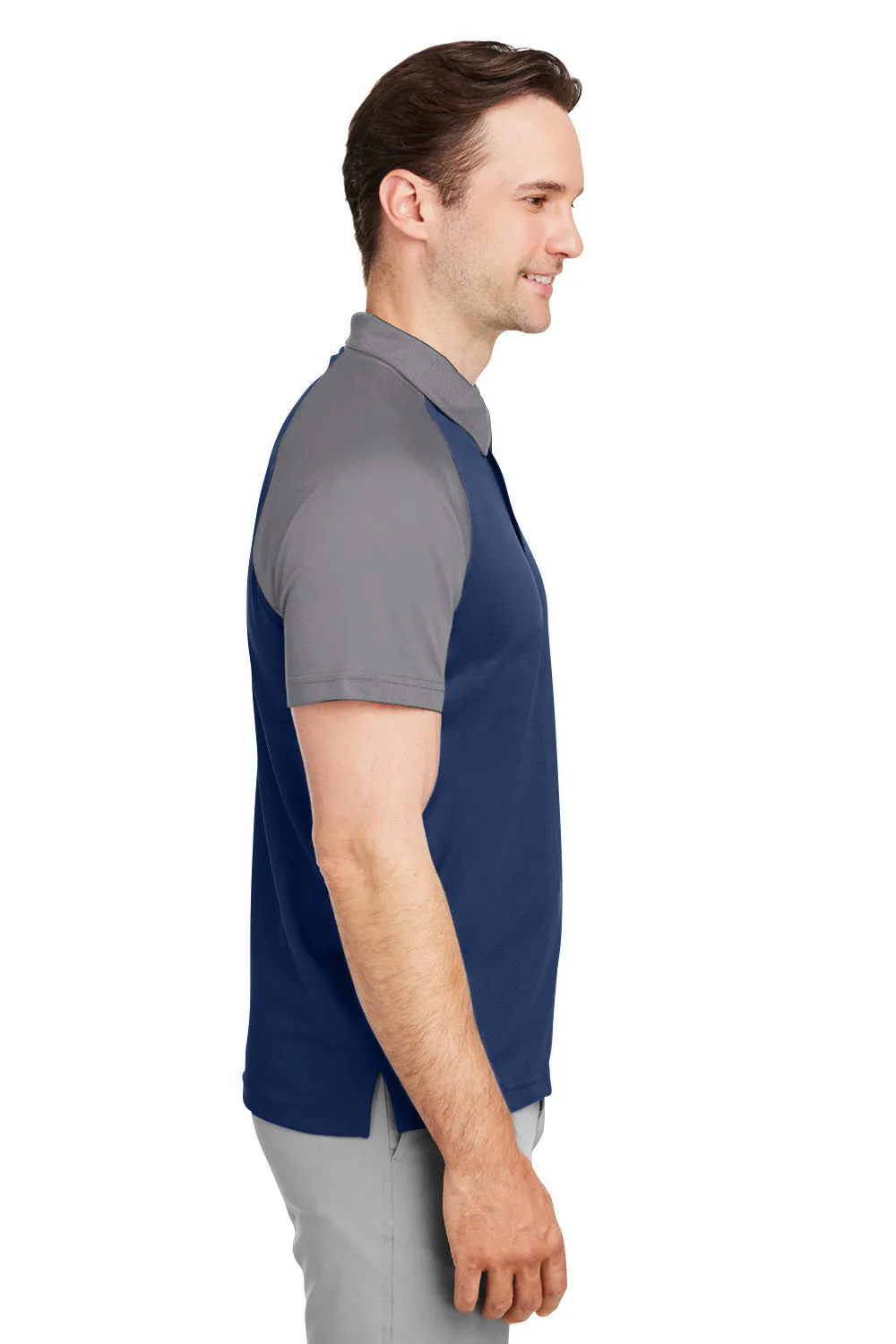 Team 365 Mens Command Colorblock Moisture Wicking Short Sleeve Polo Shirt - Dark Navy Blue/Graphite Grey