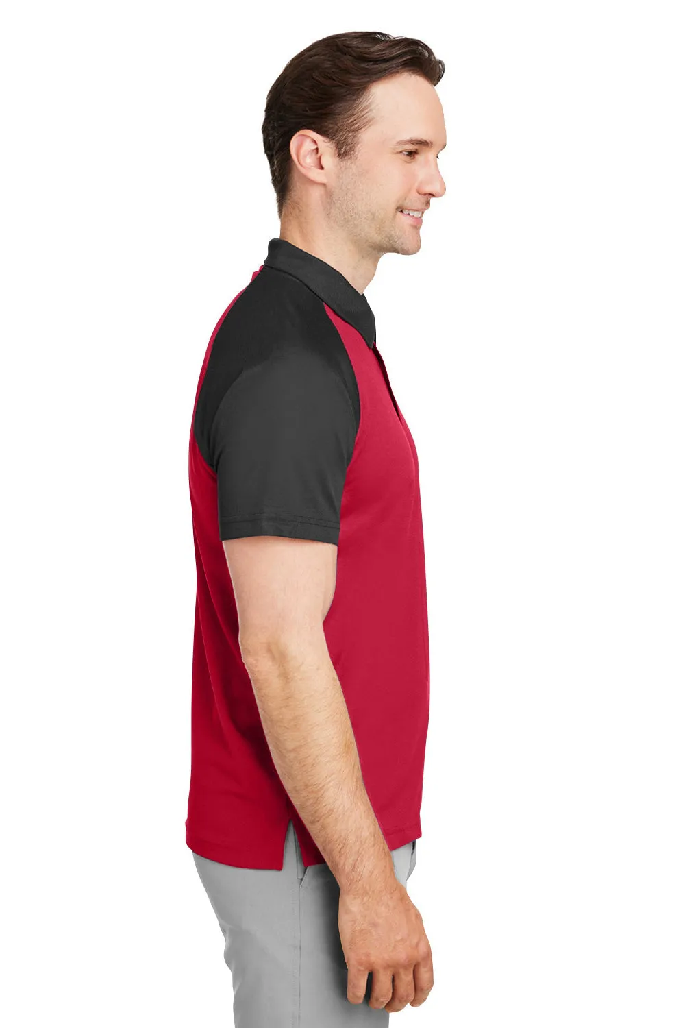 Team 365 Mens Command Colorblock Moisture Wicking Short Sleeve Polo Shirt - Red/Black