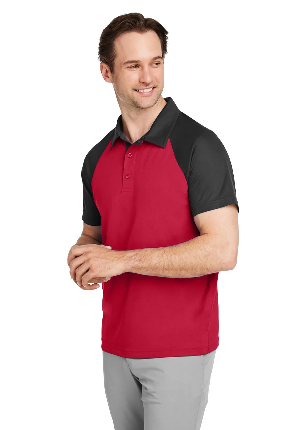 Team 365 Mens Command Colorblock Moisture Wicking Short Sleeve Polo Shirt - Red/Black