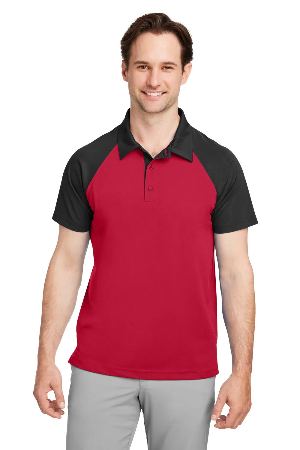 Team 365 Mens Command Colorblock Moisture Wicking Short Sleeve Polo Shirt - Red/Black