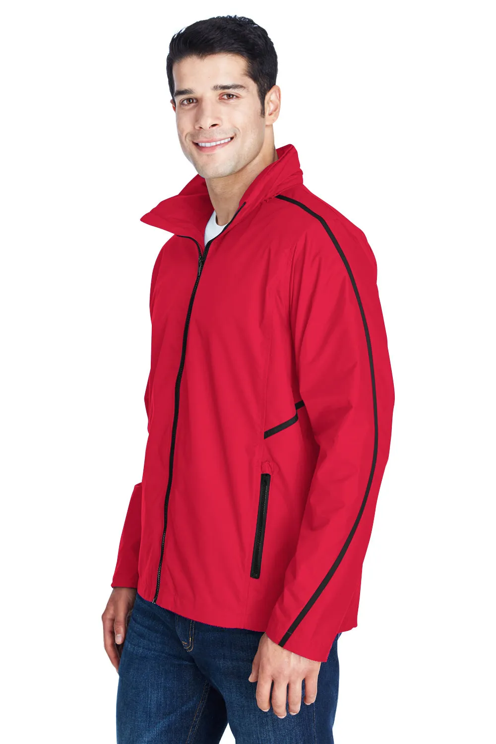 Team 365 Mens Conquest Wind & Water Resistant Full Zip Hooded Jacket - Red