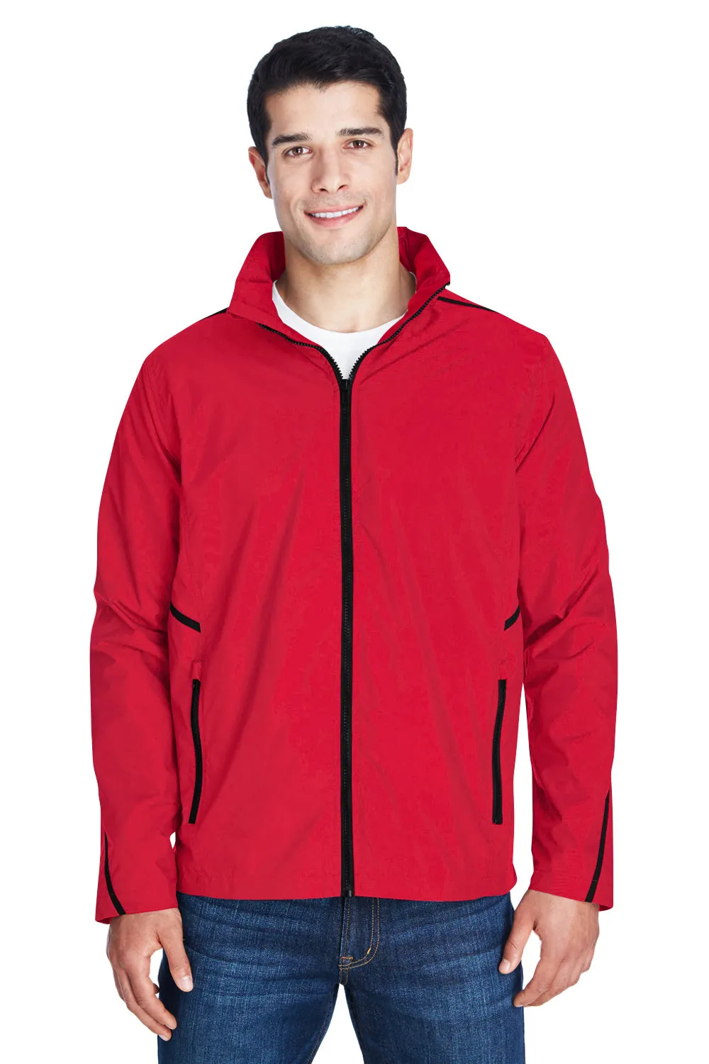 Team 365 Mens Conquest Wind & Water Resistant Full Zip Hooded Jacket - Red