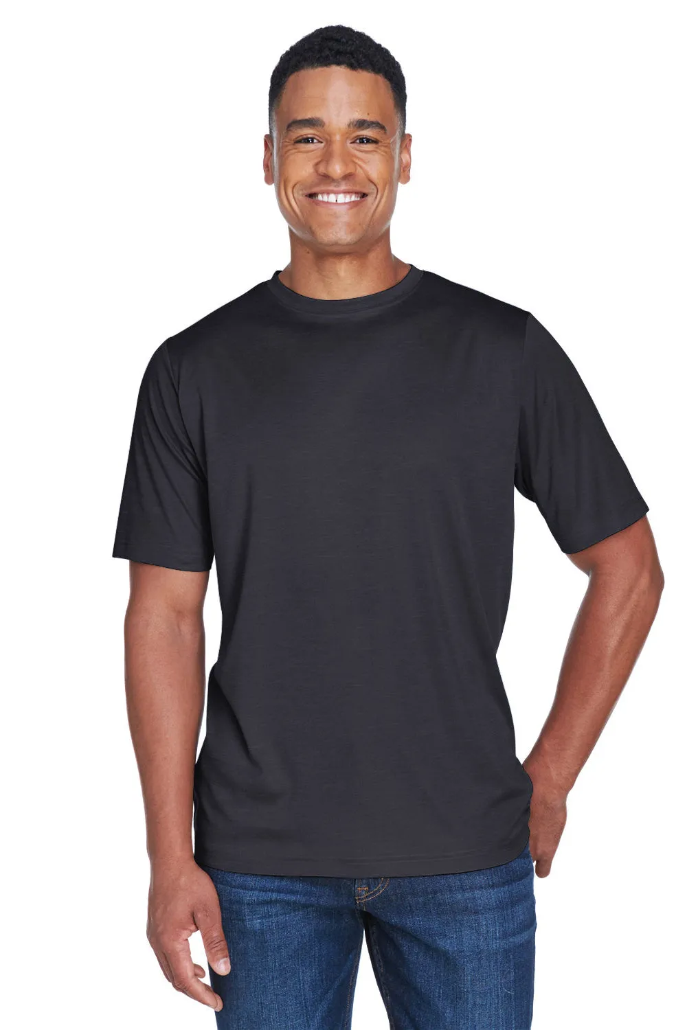 Team 365 Mens Sonic Performance Heather Moisture Wicking Short Sleeve Crewneck T-Shirt - Heather Black