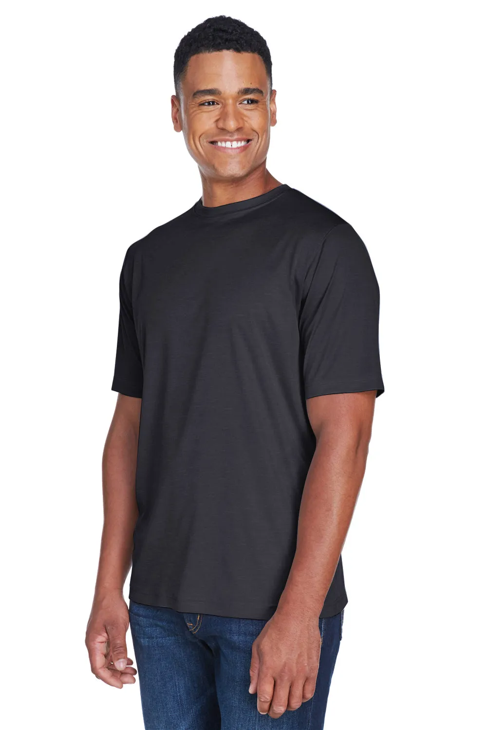 Team 365 Mens Sonic Performance Heather Moisture Wicking Short Sleeve Crewneck T-Shirt - Heather Black