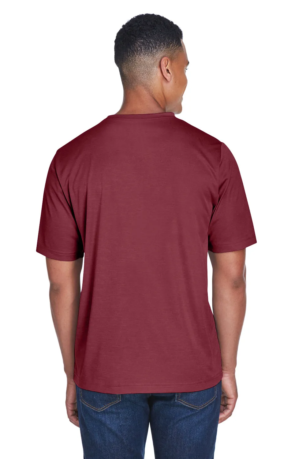 Team 365 Mens Sonic Performance Heather Moisture Wicking Short Sleeve Crewneck T-Shirt - Heather Maroon