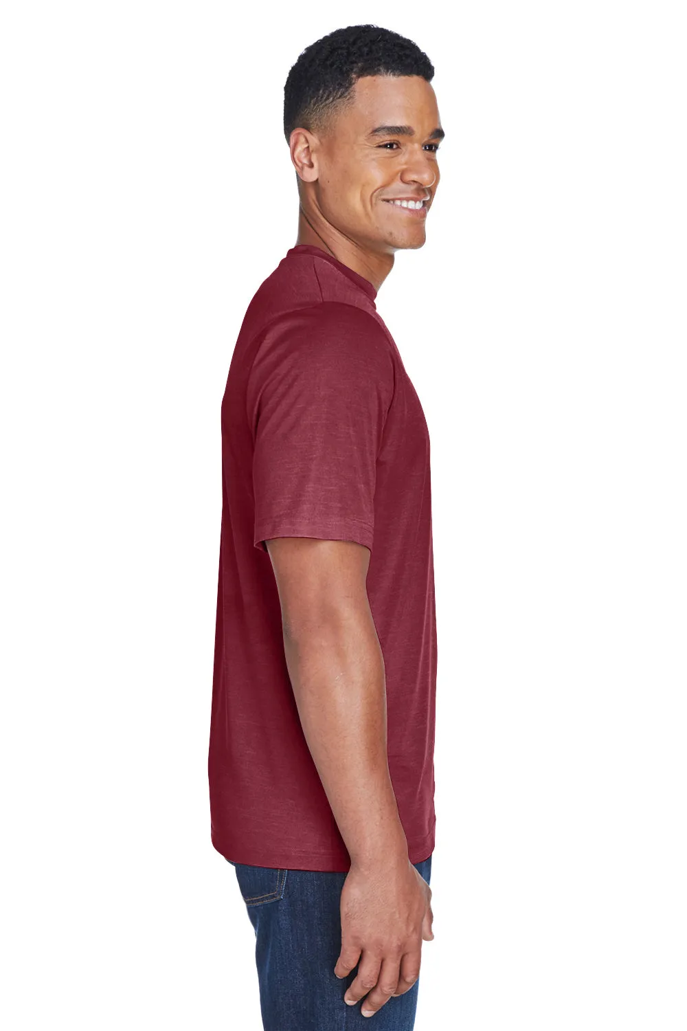 Team 365 Mens Sonic Performance Heather Moisture Wicking Short Sleeve Crewneck T-Shirt - Heather Maroon