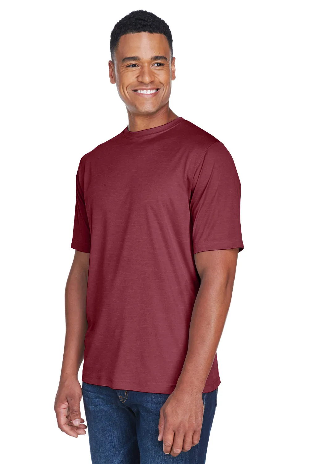 Team 365 Mens Sonic Performance Heather Moisture Wicking Short Sleeve Crewneck T-Shirt - Heather Maroon
