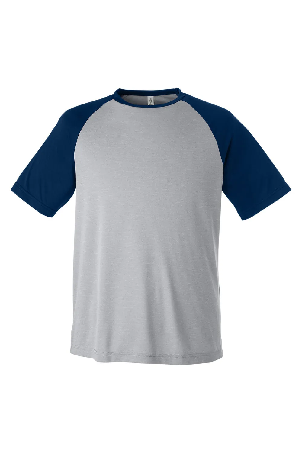 Team 365 Mens Zone Colorblock Moisture Wicking Short Sleeve Crewneck T-Shirt - Heather Grey/Dark Navy Blue