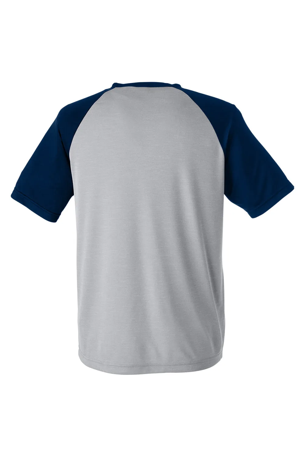 Team 365 Mens Zone Colorblock Moisture Wicking Short Sleeve Crewneck T-Shirt - Heather Grey/Dark Navy Blue