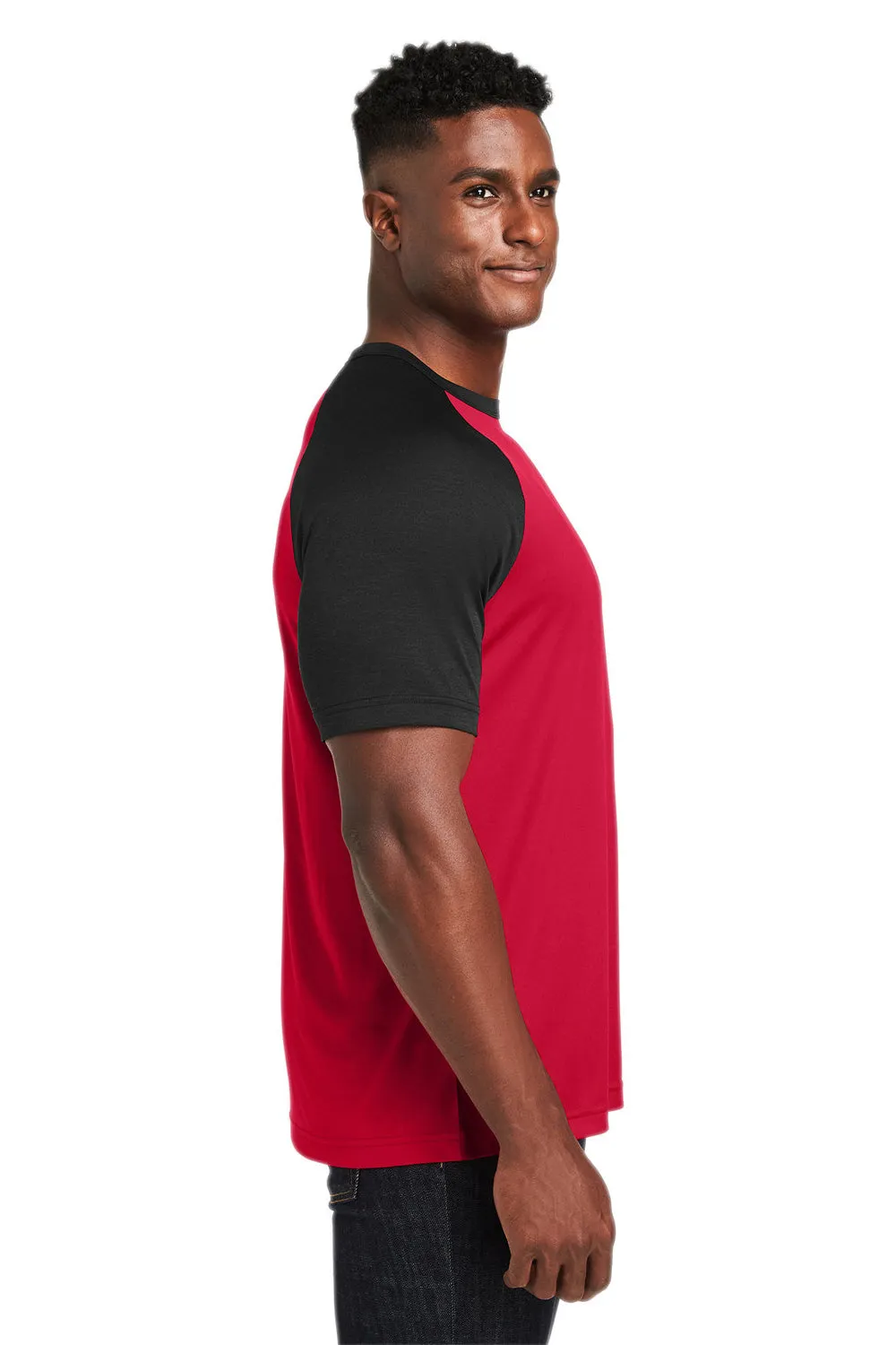 Team 365 Mens Zone Colorblock Moisture Wicking Short Sleeve Crewneck T-Shirt - Red/Heather Black