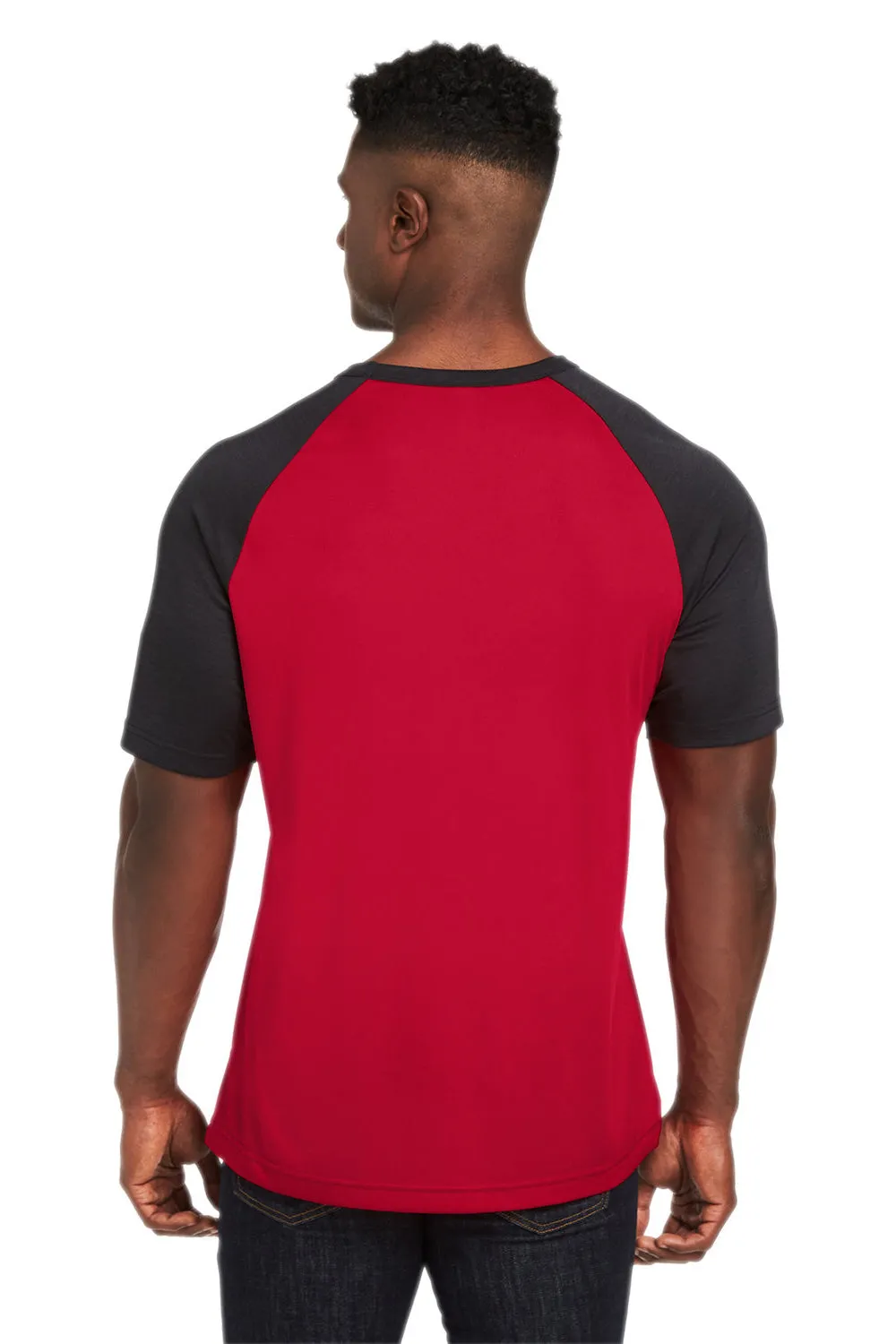 Team 365 Mens Zone Colorblock Moisture Wicking Short Sleeve Crewneck T-Shirt - Red/Heather Black