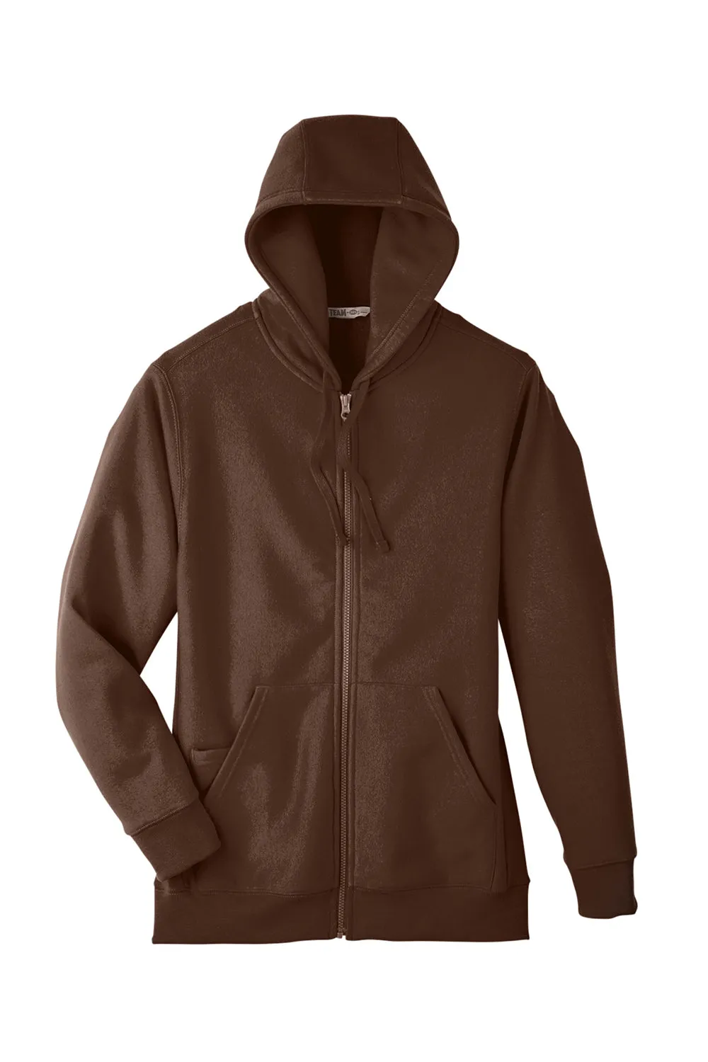 Team 365 Mens Zone HydroSport Fleece Water Resistant Full Zip Hooded Sweatshirt Hoodie w/ Pockets - Dark Brown