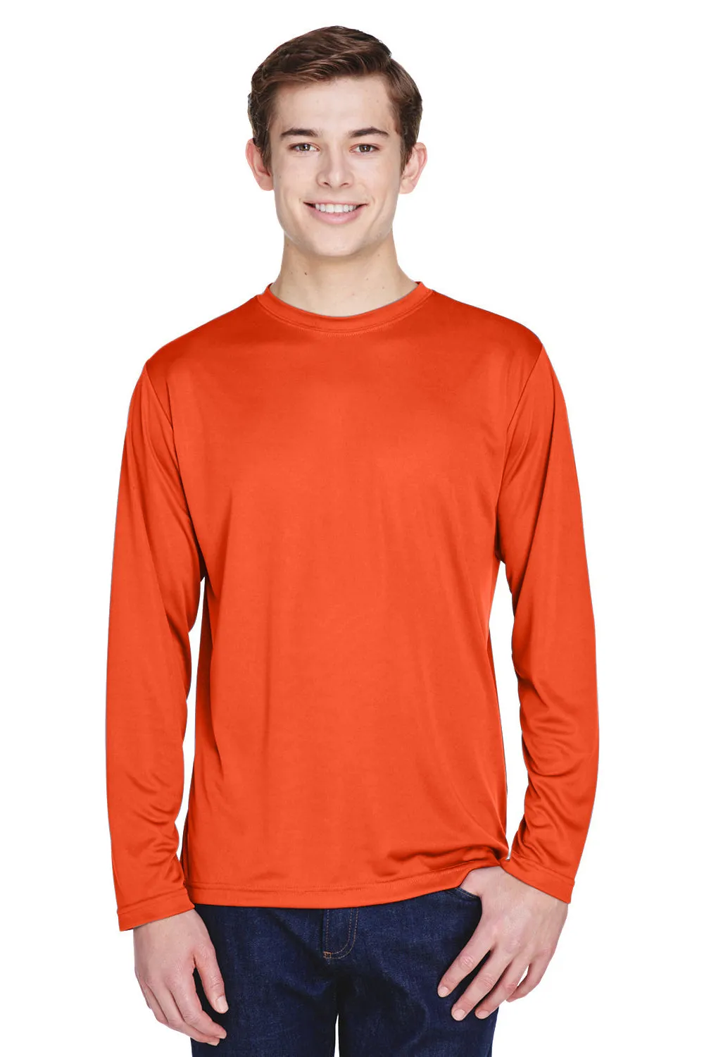Team 365 Mens Zone Performance Moisture Wicking Long Sleeve Crewneck T-Shirt - Orange