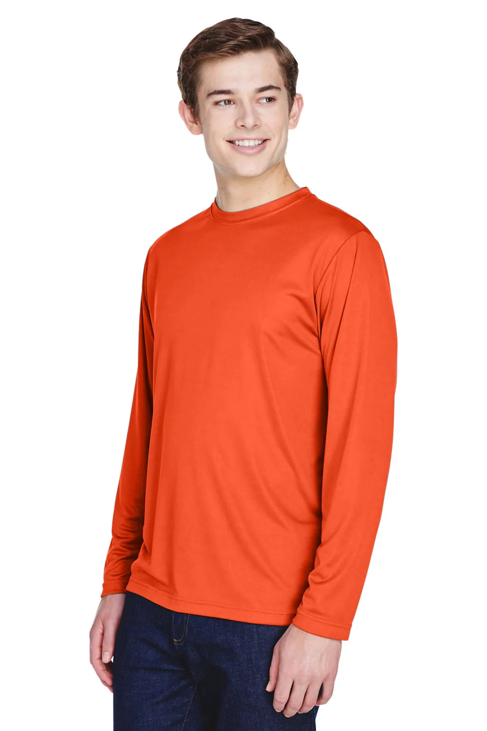Team 365 Mens Zone Performance Moisture Wicking Long Sleeve Crewneck T-Shirt - Orange